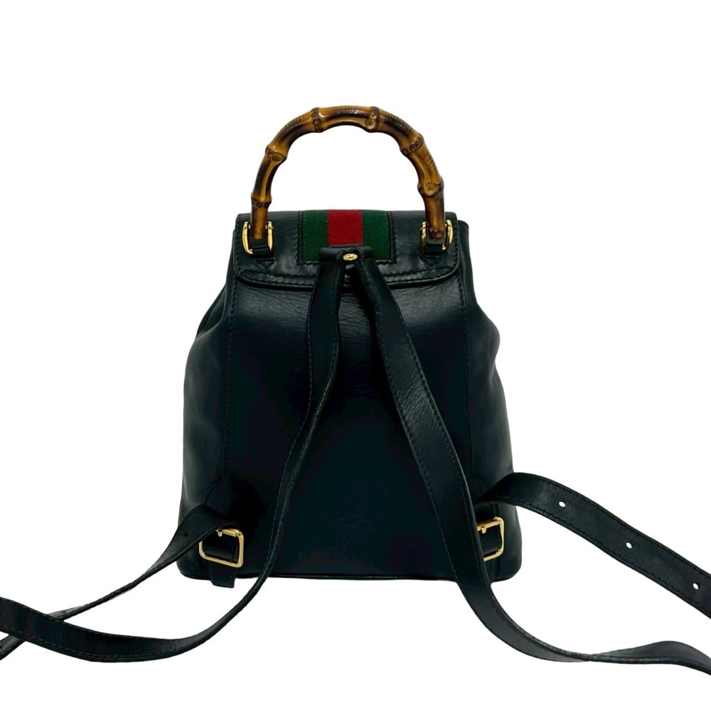 GUCCI Vintage Black Leather Bamboo Backpack - Picture 3 of 10